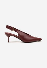 Renee - Bordowe Czółenka Typu Slingback na Szpilce Latinea. Okazja: na co dzień. Zapięcie: pasek. Kolor: czerwony. Materiał: jeans. Obcas: na szpilce. Styl: klasyczny, casual, elegancki #4