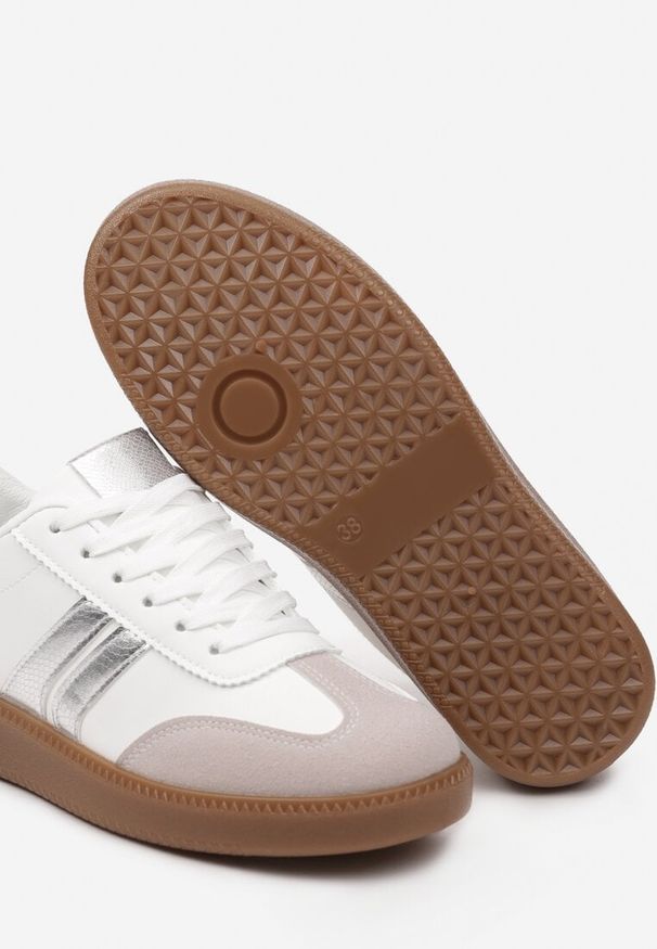 Born2be - Biało-Srebrne Sneakersy Tenisówki na Kauczukowej Podeszwie Alleia. Kolor: biały. Materiał: kauczuk