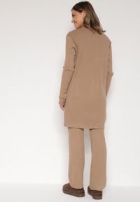 Born2be - Ciemnobeżowy Komplet Dzianinowy z Bawełną Spodnie Kamizelka i Długi Kardigan Meviravia. Kolor: beżowy. Materiał: bawełna, dzianina #6