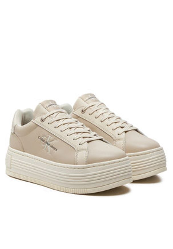 Calvin Klein Jeans Sneakersy Bold Platf Low Lace Lth Ml Mtl YW0YW01516 Beżowy. Kolor: beżowy. Materiał: skóra