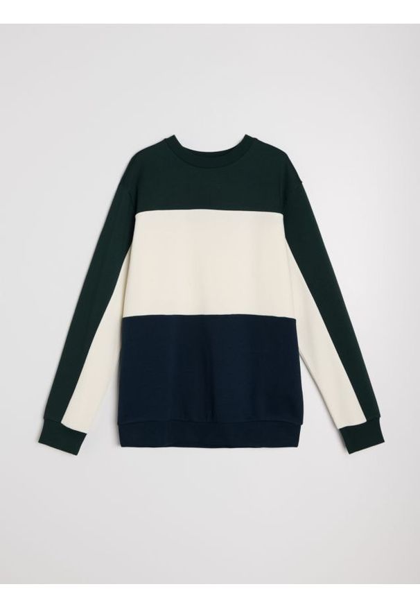 Sinsay - Bluza crewneck color-block - zielony. Kolor: zielony