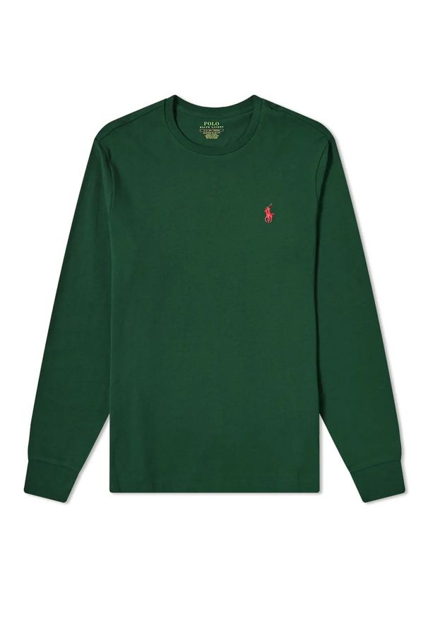 Ralph Lauren - RALPH LAUREN - Zielona koszulka Custom Fit. Okazja: na co dzień. Typ kołnierza: polo. Kolor: zielony. Materiał: bawełna. Długość rękawa: długi rękaw. Długość: długie. Styl: klasyczny, casual