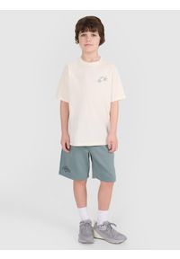 4f - 4F T-shirt oversize z nadrukiem chłopięcy - biały 140 (9-10 lat). Okazja: na co dzień. Kolor: biały. Materiał: dzianina, bawełna, jersey. Długość rękawa: krótki rękaw. Długość: krótkie. Wzór: nadruk. Sezon: lato. Styl: klasyczny, sportowy, casual