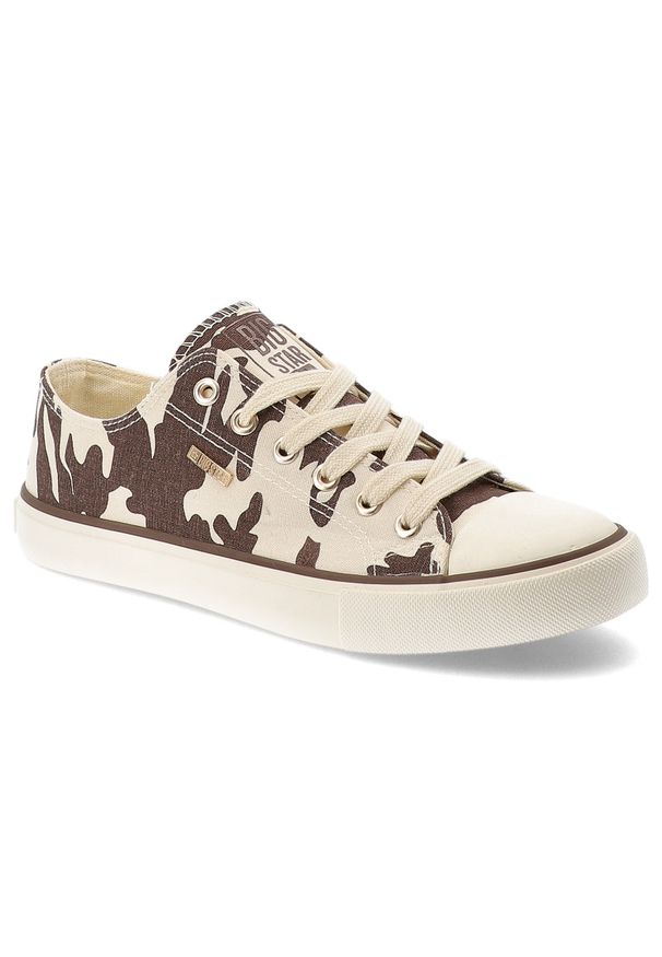 Big-Star - Trampki damskie Big Star, tekstylna cholewka zwierzęcy print sznurowany fason klasyczna gumowa podeszwa okrągły nosek, brązowe, TT274771. Okazja: na spacer, na co dzień. Nosek buta: okrągły. Zapięcie: sznurówki. Kolor: brązowy. Materiał: guma. Szerokość cholewki: normalna. Wzór: motyw zwierzęcy, nadruk. Styl: klasyczny