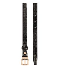 Kazar - Atrakcyjny cienki pasek z lakierowanej skóry z tłoczeniem. Kolor: czarny. Materiał: skóra, lakier. Wzór: nadruk, motyw zwierzęcy, aplikacja #2