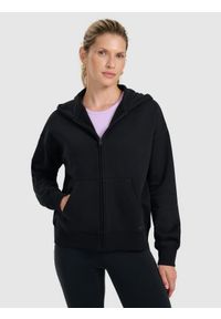 4f - 4F Bluza dresowa rozpinana z kapturem damska - czarna M. Okazja: na co dzień. Typ kołnierza: kaptur. Kolor: czarny. Materiał: dresówka. Styl: casual #1