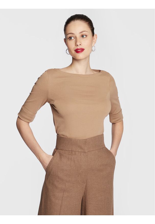 Lauren Ralph Lauren Bluzka 200654963147 Brązowy Regular Fit. Kolor: brązowy. Materiał: bawełna