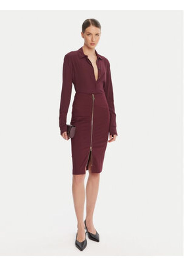 Patrizia Pepe Koszula 8C0761 A8I1 Bordowy Regular Fit. Kolor: czerwony. Materiał: wiskoza