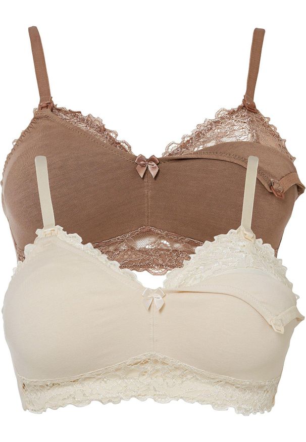 bonprix - Biustonosz do karmienia bez fiszbinów (2 szt.), bawełna organiczna. Kolor: różowy. Materiał: bawełna. Wzór: aplikacja, koronka