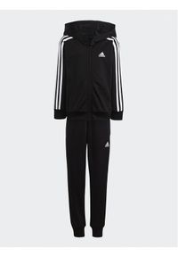 Adidas - adidas Dres Essentials 3-Stripes Shiny Tracksuit HR5906 Czarny Slim Fit. Kolor: czarny. Materiał: syntetyk #1