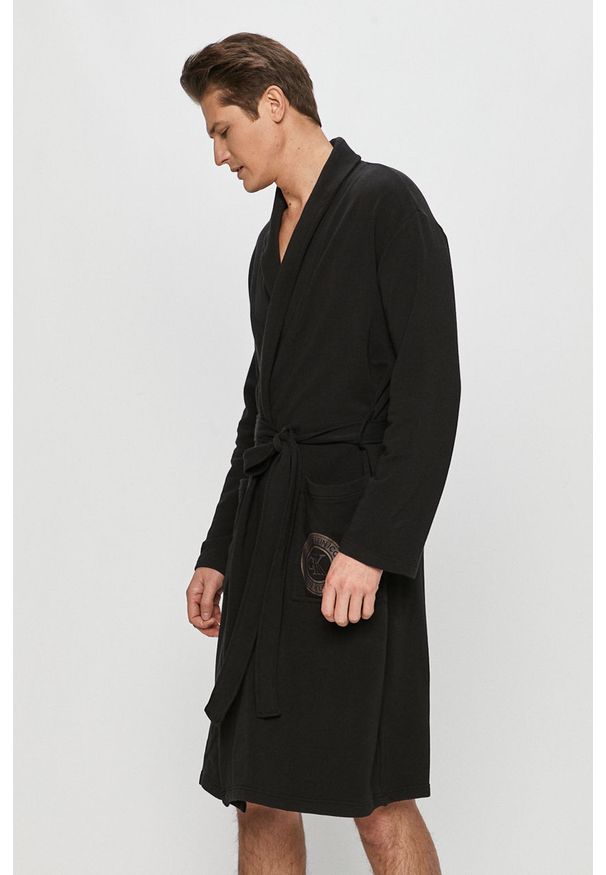 Calvin Klein Underwear - Szlafrok. Kolor: czarny. Materiał: len, materiał, dzianina, bawełna. Wzór: gładki