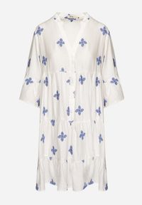 Born2be - Biała Sukienka z Wiskozą o Rozkloszowanym Kroju z Ozdobnym Haftem Arathiel. Okazja: na co dzień, na spacer. Typ kołnierza: dekolt w kształcie V. Kolor: biały. Materiał: wiskoza. Wzór: haft. Sezon: wiosna, lato. Styl: casual, elegancki #3