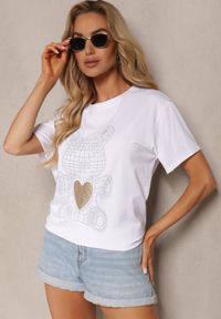 Renee - Biały Casualowy Bawełniany T-shirt z Nadrukiem z Przodu Risamae. Okazja: na co dzień. Kolor: biały. Materiał: bawełna. Wzór: nadruk. Styl: casual #4