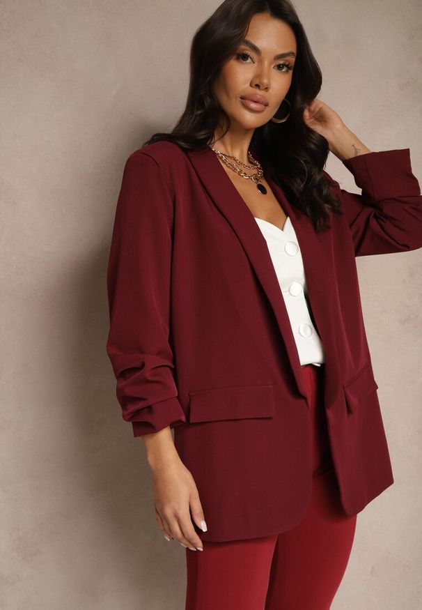 Renee - Bordowa Marynarka Orolea. Kolor: czerwony. Materiał: tkanina. Wzór: jednolity, gładki. Styl: elegancki