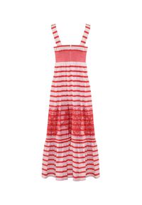 CATERINA - Zwiewna sukienka midi w paski. Kolor: czerwony. Długość rękawa: na ramiączkach. Wzór: paski. Długość: midi #5