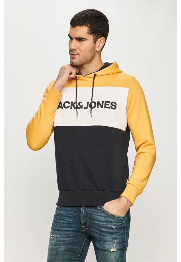 Jack & Jones - Bluza. Okazja: na co dzień. Typ kołnierza: kaptur. Kolor: żółty. Materiał: dzianina. Styl: casual