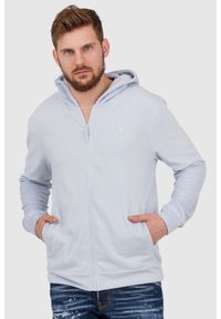 Guess - GUESS Błękitna bluza męska z kapturem z frotte, Rozmiar XL. Typ kołnierza: kaptur. Kolor: niebieski