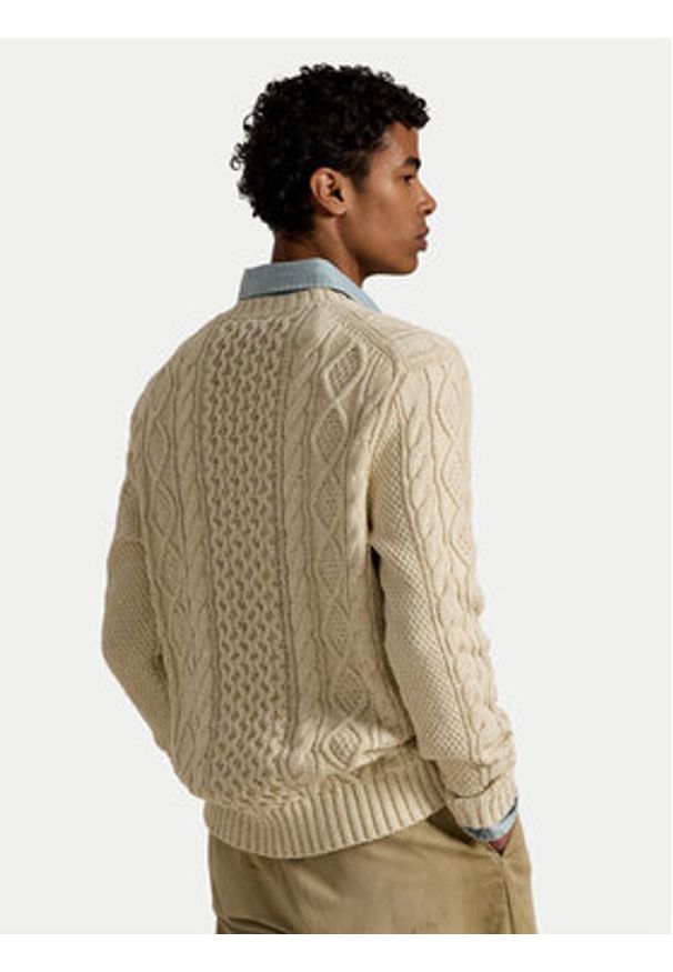 Polo Ralph Lauren Sweter 710917054003 Beżowy Regular Fit. Typ kołnierza: polo. Kolor: beżowy. Materiał: bawełna