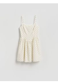Reserved - Sukienka mini w groszki - biały. Kolor: biały. Materiał: bawełna, wiskoza, tkanina. Wzór: grochy. Styl: klasyczny. Długość: mini #1