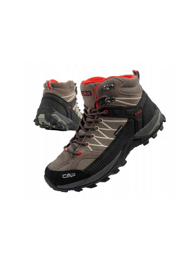 CAMPAGNOLO - Buty sportowe męskie trekkingowe CMP Rigel wodoodporne. Kolor: wielokolorowy, beżowy, czarny. Materiał: skóra. Szerokość cholewki: normalna. Styl: sportowy