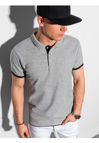 Ombre Clothing - Koszulka męska polo bawełniana - jasnoszara V7 S1382 - XXL. Typ kołnierza: polo. Kolor: szary. Materiał: bawełna. Wzór: nadruk. Styl: klasyczny #1