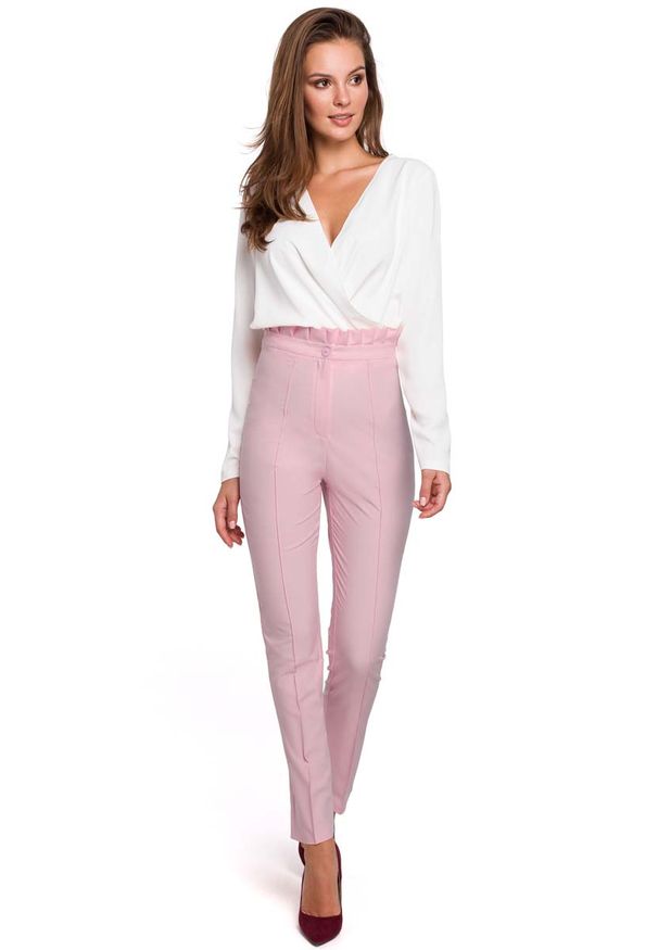 Liliowe spodnie z wysokim stanem MAKEOVER eleganckie