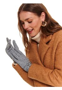 TOP SECRET - Rękawiczki standardowe damskie. Kolor: szary. Materiał: materiał, wełna. Wzór: aplikacja. Sezon: zima. Styl: klasyczny #1