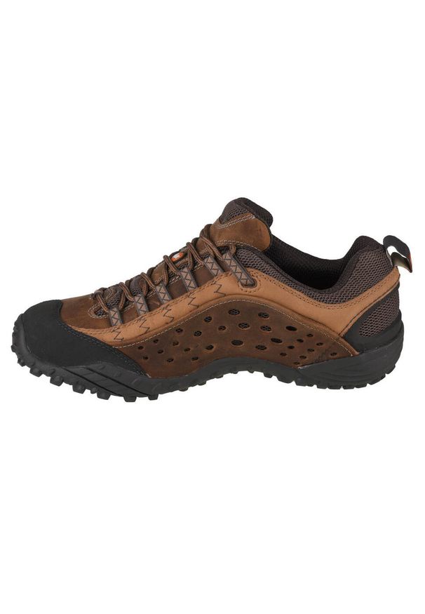 Buty trekkingowe męskie Merrell Intercept. Zapięcie: sznurówki. Kolor: wielokolorowy, brązowy. Materiał: tkanina, materiał, skóra, syntetyk. Szerokość cholewki: normalna