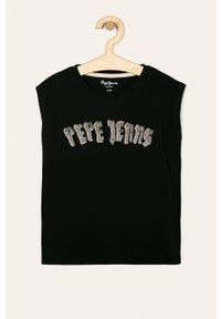 Pepe Jeans - T-shirt dziecięcy Trinity 128-178 cm. Okazja: na co dzień. Kolor: czarny. Materiał: bawełna, materiał, dzianina. Wzór: aplikacja. Styl: casual #1