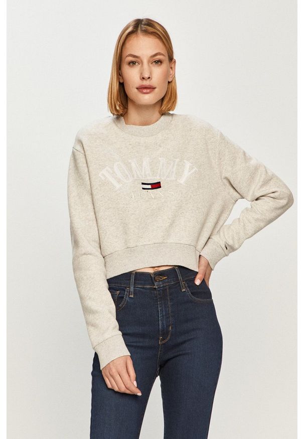 Tommy Jeans - Bluza. Okazja: na co dzień. Kolor: szary. Materiał: bawełna. Wzór: nadruk. Styl: casual