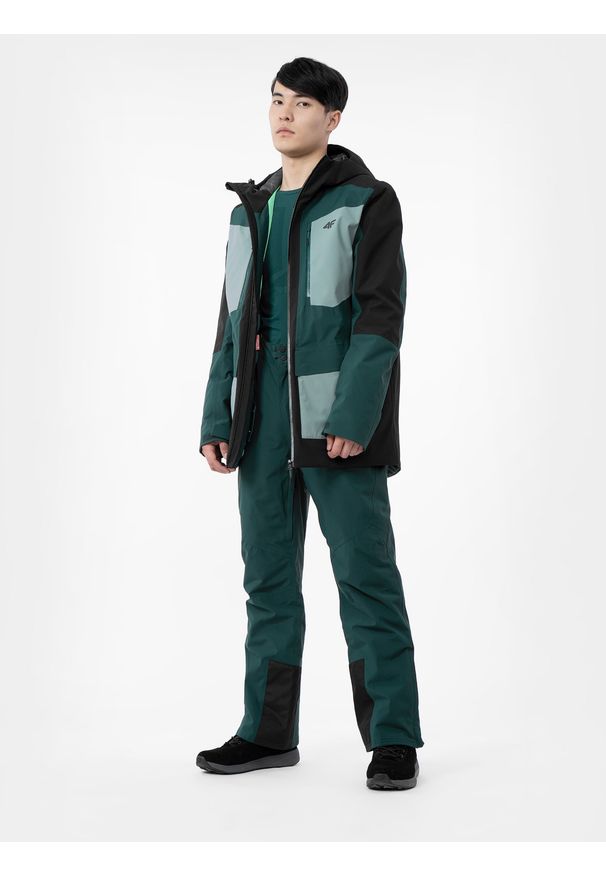 4f - Kurtka narciarska membrana 15 000 męska. Kolor: zielony. Materiał: materiał, włókno, mesh. Sezon: zima. Sport: narciarstwo