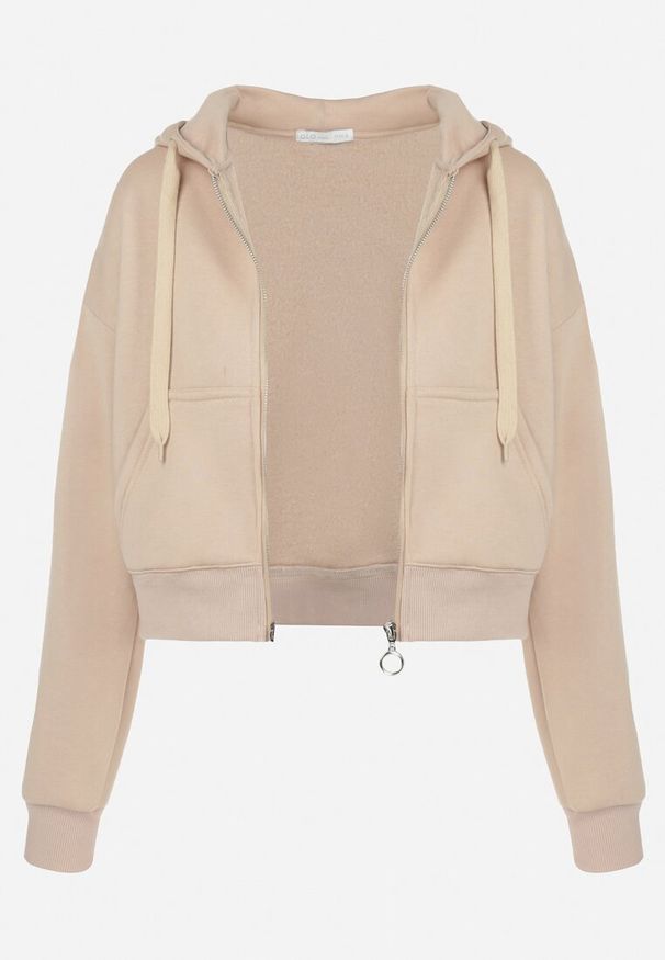 Renee - Beżowa Bluza Zasuwana z Kapturem Bikatu. Typ kołnierza: kaptur. Kolor: beżowy. Materiał: polar, tkanina, wiskoza. Długość: krótkie. Styl: sportowy