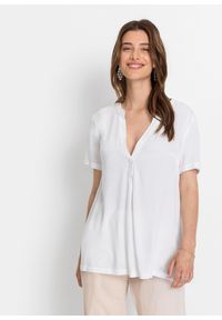 bonprix - Długa tunika ze zrównoważonej wiskozy. Typ kołnierza: typu henley. Kolor: biały. Materiał: wiskoza. Długość: długie #1