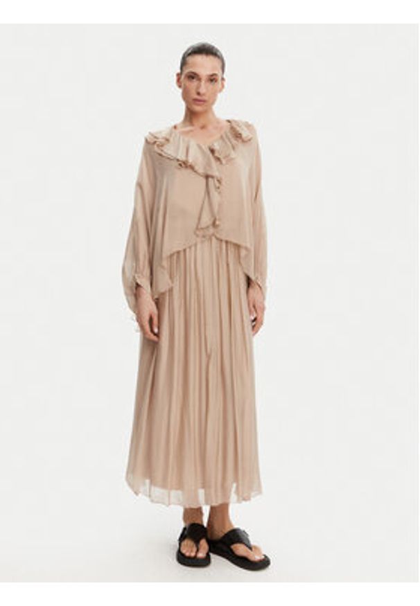 ViCOLO Spódnica midi TD0022 Beżowy Regular Fit. Kolor: beżowy. Materiał: len
