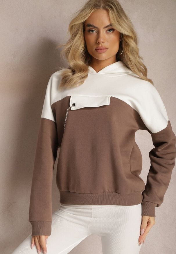 Renee - Brązowa Bawełniana Bluza z Kapturem i Łańcuszkiem Ambriella. Typ kołnierza: kaptur. Kolor: brązowy. Materiał: bawełna