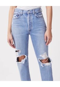 AGOLDE - Spodnie jeansowe z dziurami Fen Straight Fit. Stan: podwyższony. Kolor: niebieski. Długość: długie. Wzór: aplikacja #3