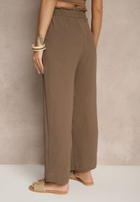 Renee - Ciemnobrązowe Spodnie z Wiskozą o Szerokim Kroju High Waist z Wiązaniem Ivelwia. Stan: podwyższony. Kolor: brązowy. Materiał: wiskoza. Sezon: lato #3