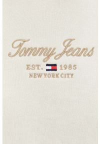 Tommy Jeans bluza damska kolor beżowy z kapturem z nadrukiem. Typ kołnierza: kaptur. Kolor: beżowy. Wzór: nadruk #5