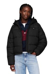 Tommy Jeans - TOMMY JEANS Czarna damska kurtka z kapturem, Rozmiar L. Typ kołnierza: kaptur. Kolor: czarny. Materiał: poliester #3