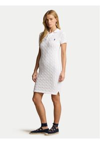 Polo Ralph Lauren Sukienka dzianinowa 211943139002 Biały Slim Fit. Typ kołnierza: polo. Kolor: biały. Materiał: bawełna