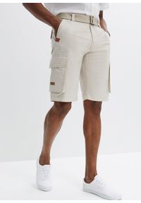 bonprix - Bermudy bojówki z elastyczną gumką w talii i paskiem, regular fit. Kolor: szary. Materiał: skóra #1