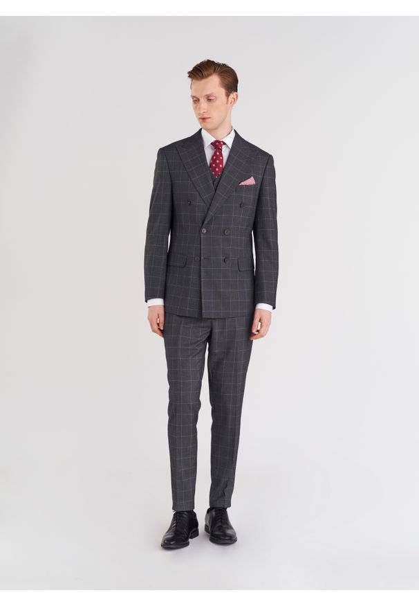 Pako Lorente - PAKO LORENTE – Szara garniturowa kamizelka w kratę. Kolor: szary. Materiał: poliester, elastan, wiskoza