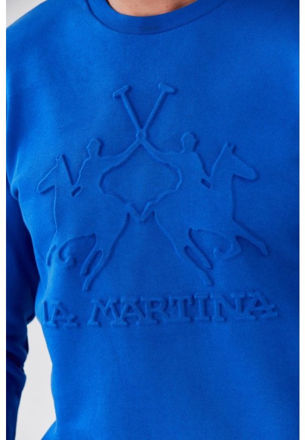 La Martina - LA MARTINA Niebieska bluza męska z tłoczonym logo, Rozmiar XXL. Kolor: niebieski. Długość rękawa: długi rękaw