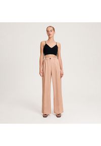 Reserved - Spodnie z lnem - Różowy. Kolor: różowy. Materiał: len #1