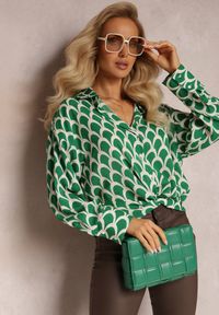 Renee - Zielona Koszula w Geometryczny Print Tiorre. Kolor: zielony. Materiał: tkanina. Długość rękawa: długi rękaw. Długość: długie. Wzór: nadruk, geometria