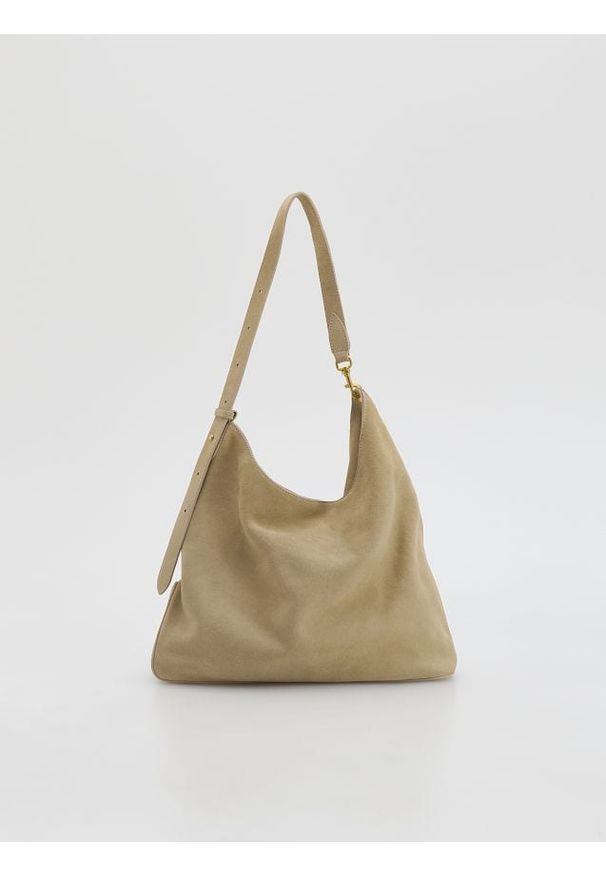 Reserved - Zamszowa torebka - beżowy. Kolor: beżowy. Materiał: zamszowe