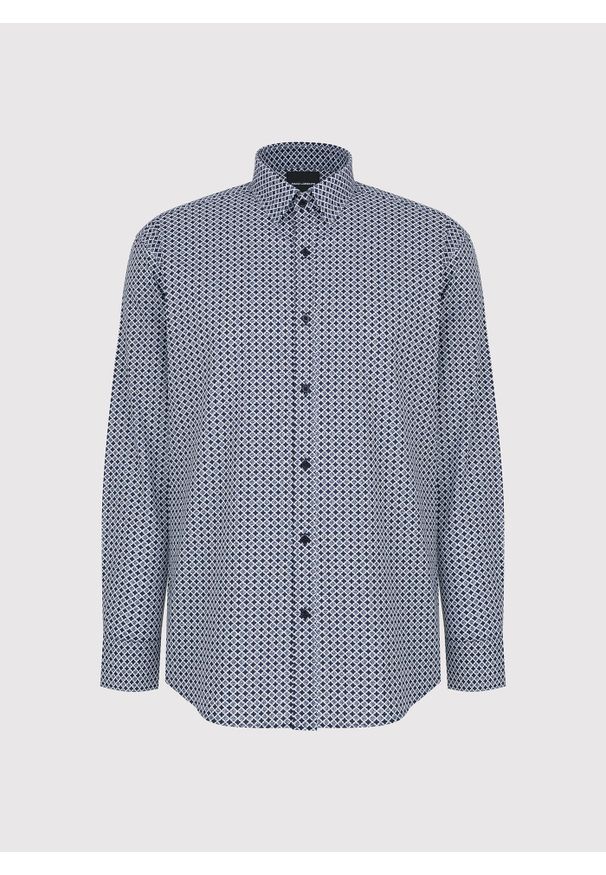 Pako Lorente - PAKO LORENTE – Granatowa koszula we wzór geometryczny. Kolor: niebieski. Materiał: elastan, bawełna. Długość rękawa: długi rękaw. Długość: długie. Wzór: geometria