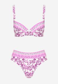Born2be - Fuksjowe Bikini w Ornamentalny Wzór Biustonosz i Majtki Figi Mirazia. Kolor: różowy. Wzór: ażurowy