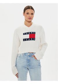 Tommy Jeans Sweter Center Flag DW0DW18528 Écru Relaxed Fit. Materiał: syntetyk #1