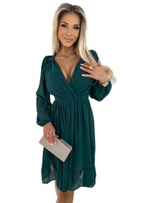 Numoco - Zielona Szyfonowa Rozkloszowana Sukienka Kopertowa. Kolor: zielony. Materiał: szyfon. Typ sukienki: kopertowe #1